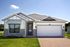Charming modern home with a stylish exterior featuring stone accents, a double garage, and a well-manicured lawn.