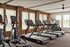 Bright, modern gym featuring multiple treadmills and elliptical machines with scenic views from large windows.
