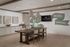 Modern dining area featuring a minimalist wooden table with six chairs, stylish pendant lights, and artistic nautical decor, perfect for contemporary living.