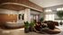 Luxurious lobby with modern design, featuring elegant lighting, stylish seating, and lush greenery for a welcoming atmosphere.