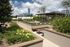Luxurious rooftop garden with vibrant greenery, elegant seating areas, and stunning cityscape views under a bright blue sky.