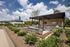 Chic rooftop lounge with modern seating, outdoor kitchen, and stunning cityscape views under a vibrant blue sky.