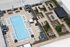 Luxurious rooftop pool area with cabanas, surrounded by elegant lounge chairs and landscaped seating spaces.