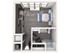 Chic studio apartment floor plan featuring an open concept bedroom, modern kitchen, and compact bathroom.