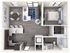 Contemporary apartment floor plan featuring an open living area, stylish kitchen, and cozy bedroom.