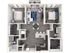 Elegant 2D floor plan featuring two bedrooms, a modern kitchen, and a cozy living room.