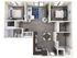 Modern 3D floor plan with 2 bedrooms, open living area, and stylish kitchen and bathroom.