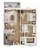Sleek 2D floor plan featuring a one-bedroom apartment with a modern kitchen, cozy living room, and spacious balcony.