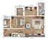 Charming 2D floor plan showcasing a 1-bedroom apartment with open living area, kitchen, balcony, and workspace.