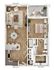 Chic 3D floor plan showcasing a one-bedroom apartment with an open living area, modern kitchen, and private balcony.