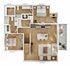 Chic 2D floor plan featuring 2 bedrooms, an open-concept living area, kitchen, and balcony.