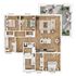 Contemporary floor plan showcasing 3 bedrooms, open-concept living room, and expansive balcony.