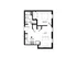 Elegant 2D floor plan featuring 1 bedroom, an open living area, and a modern kitchen.