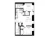 Contemporary floor plan featuring 2 bedrooms, a sleek kitchen, and a spacious living area.