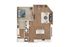 Chic 1-bedroom apartment floor plan with a spacious living area, modern kitchen, and elegant bathroom design.