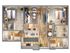 Modern floor plan showcasing a sophisticated 2-bedroom apartment with elegant living space, contemporary kitchen, and two luxurious bathrooms.
