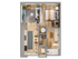 Chic 1-bedroom apartment floor plan with an open-concept living area, modern kitchen, and stylish bathroom.