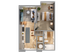 Modern 2D floor plan with cozy 1-bedroom, open living area, sleek kitchen, and stylish bathroom.