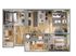 Chic floor plan of a modern apartment featuring 2 bedrooms, spacious living room, gourmet kitchen, and 2 elegant bathrooms.