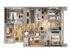 Modern 3D floor plan featuring 2 spacious bedrooms, a sleek open kitchen, cozy living area, and elegant wooden flooring.