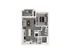 Modern floor plan showcasing a stylish one-bedroom apartment with open-concept living and dining area, sleek kitchen with island, cozy bedroom, and elegant bathroom.