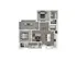 Contemporary floor plan with 2 bedrooms, spacious open-concept kitchen and living area, plus a balcony with seating.