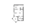 Modern floor plan showcasing a studio apartment with a spacious living room, full kitchen, bathroom, and private deck, ideal for contemporary living.