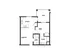 Elegant floor plan showcasing a modern 1-bedroom apartment with spacious living room, well-equipped kitchen, cozy bathroom, laundry room, and inviting deck area.
