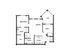Elegant floor plan showcasing 2 bedrooms, an open-concept living room, modern kitchen, and a private deck.