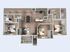 Modern 3D floor plan showcasing a luxurious apartment layout with three bedrooms, an open kitchen and dining area, a cozy living room, and a spacious balcony.