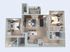 Modern 3D floor plan showcasing 2 spacious bedrooms, a chic open-concept living area with dining, a contemporary kitchen, and a private balcony.