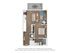 Modern 1-bedroom apartment floor plan with open kitchen, cozy living area, and private patio space.