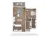 Modern open-concept 1-bedroom floor plan with cozy living area, stylish kitchen, and spacious balcony.