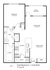 Modern floor plan showcasing one-bedroom apartment with spacious living room, open-concept kitchen, dining area, and a cozy patio balcony.