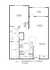 Modern floor plan layout with a spacious bedroom, open living and dining area, sleek kitchen, and inviting patio balcony.
