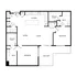 Modern 2-bedroom apartment floor plan featuring an open-concept dining and living area, well-equipped kitchen, two bathrooms, spacious walk-in closets, and a private balcony.