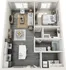 Modern 3D floor plan featuring a bedroom, open-concept living area, kitchen with island, and bathroom.