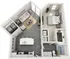 Modern floor plan showcasing 1 bedroom, spacious living area, and stylish kitchen.