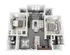 Modern 3D floor plan showcasing 2 bedrooms, open living area, stylish kitchen with island, and dual bathrooms.