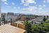 Charming urban view from a balcony, showcasing vibrant cityscape and majestic mountain backdrop under a clear blue sky.