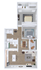 Modern 2D floor plan showcasing 2 bedrooms, a spacious living room, elegant kitchen, and a chic dining area designed for comfort and style.