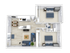 Modern 2D floor plan featuring 2 cozy bedrooms, a stylish open-concept living area, a sleek kitchen, and a bright dining space.