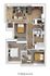 Modern 3-bedroom apartment floor plan with open-concept living space, sleek kitchen, and two bathrooms.