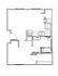 Modern apartment floor plan showcasing 1 bedroom, a cozy kitchen, and a spacious living area.