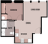 Modern floor plan showcasing a spacious living room, cozy bedroom, efficient kitchen, dining area, and elegant bathroom.