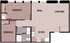 Modern apartment floor plan featuring 2 bedrooms, an integrated dining and living area, and a cozy kitchen.