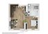Modern floor plan featuring a spacious bedroom, open-concept kitchen, and cozy living area, with a sleek bathroom layout.