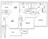 Modern floor plan featuring 2 bedrooms, 2 baths, open kitchen with dining room, and spacious living room with patio access.