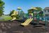 Inviting playground with slides and climbing structures surrounded by lush greenery and modern apartments, ideal for family living.