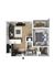 Contemporary 1-bedroom apartment floor plan featuring an open-concept living area, modern kitchen, stylish bathroom, and cozy outdoor patio.